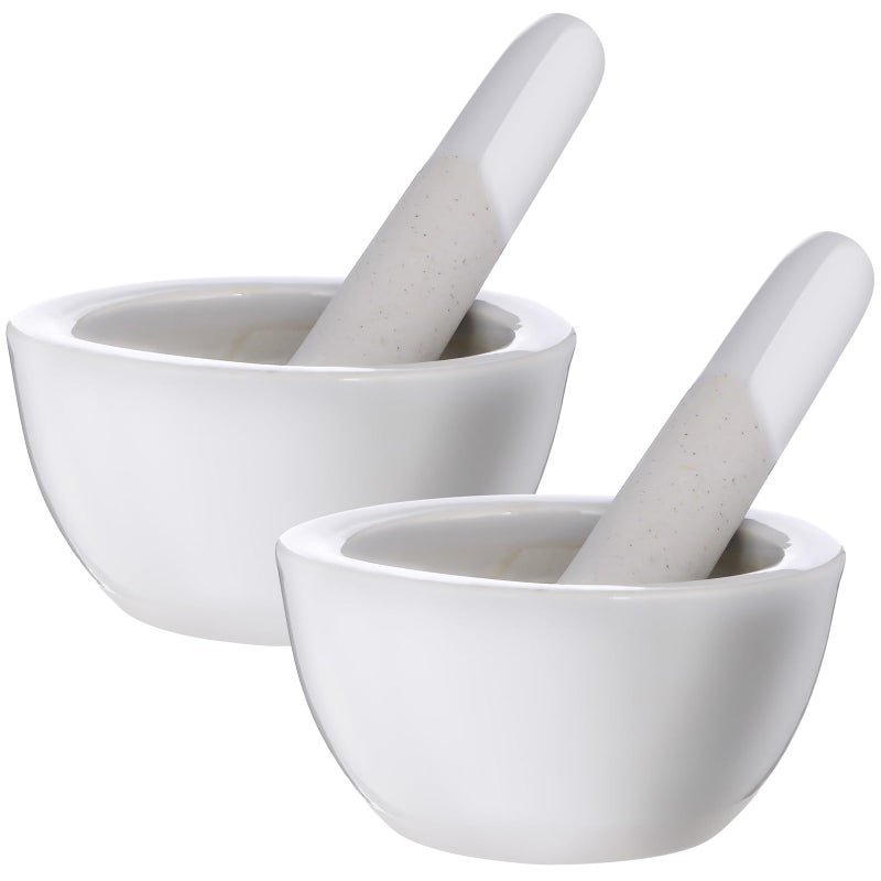 Porcelain Mortar and Pestle Set with 60mm Ceramic Grinding Stick for Spice and Medicine - Image 2