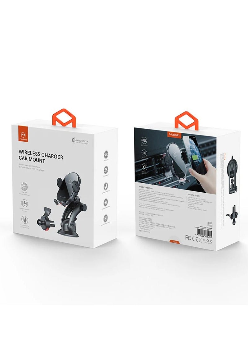 مكدودو حامل هاتف للسيارة مزود بشاحن لاسلكي بقوة 15 واط - أسود CH-7620 - Image 2