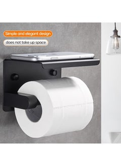 Generic Almiftah Toilet Paper Holder with Shelf - Stainless Steel Tissue Holder with Phone Storage, Wall-Mounted Bathroom Accessory (Black)  - Image 5