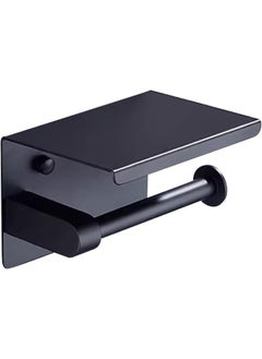 Generic Almiftah Toilet Paper Holder with Shelf - Stainless Steel Tissue Holder with Phone Storage, Wall-Mounted Bathroom Accessory (Black)  - Image 1