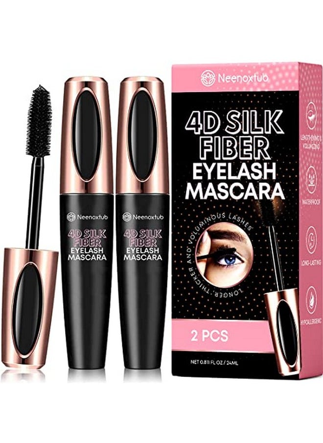 Neenoxtub - 4D Silk Fiber Lash Mascara Lengthening And Thick Long Lasting Waterproof & Smudge Proof Hypoallergenic Formula 2 Pack Black - Image 1