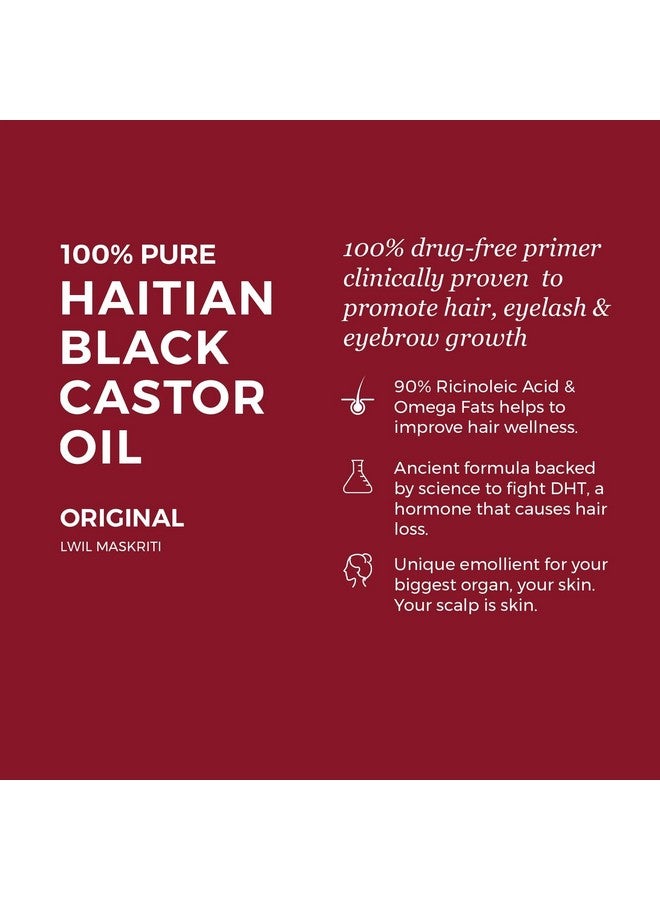 كريول إسينس كريول إيسنس 2 أونصة من زيت الخروع الأسود الهايتي الأصلي، زجاجة زجاجية لنمو الشعر، حواجب أكثر سمكًا ورموش أطول، خالية من البارابين، مكونات طبيعية - Image 2