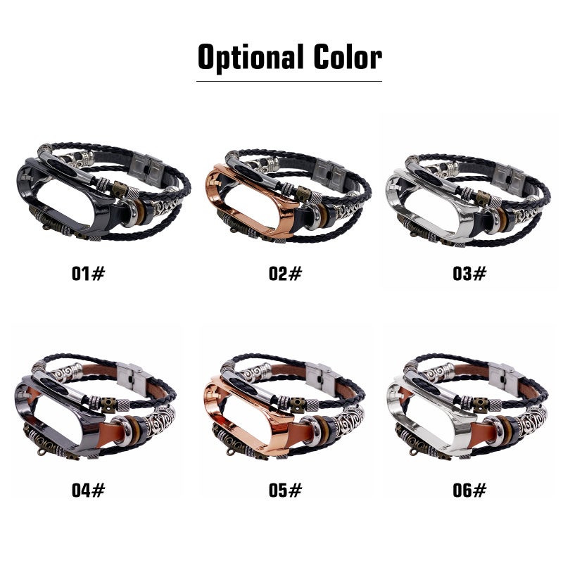 Wrist Strap: Leather & Metal Alloy Retro Strap - Skin-Friendly Adjustable Bead-Designed Replacement Strap for Xiaomi Mi Band 5, 6 & 6 NFC Daily Wear - Image 2