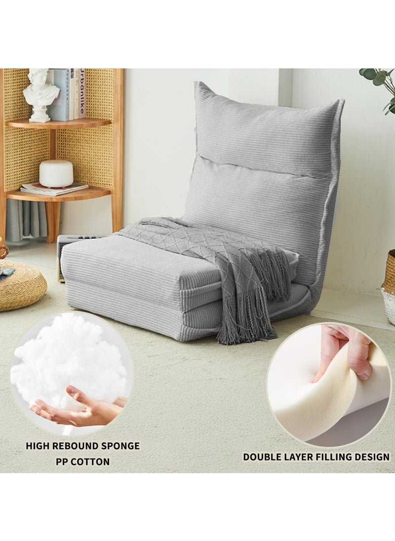 Floor Sofa with Back Support, 5 Reclining Poistion Adjustable Bed, Folding Lazy Chair, Floor Lounge Chair, Gaming Recliner Sofa for Sleeping, Gaming, Reading (Grey)