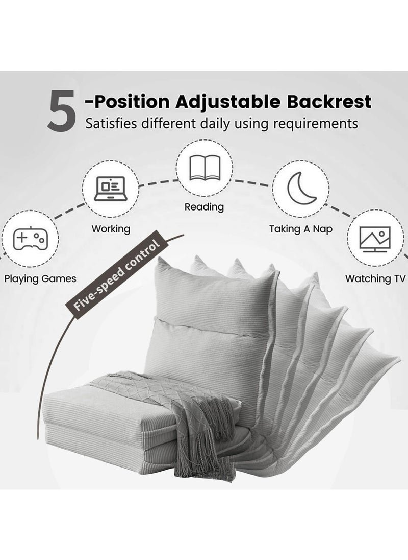 Floor Sofa with Back Support, 5 Reclining Poistion Adjustable Bed, Folding Lazy Chair, Floor Lounge Chair, Gaming Recliner Sofa for Sleeping, Gaming, Reading (Grey)