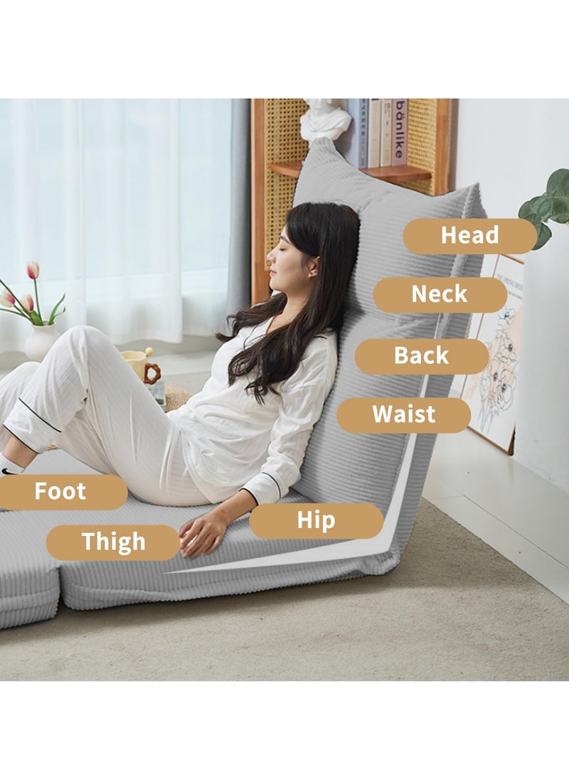 Floor Sofa with Back Support, 5 Reclining Poistion Adjustable Bed, Folding Lazy Chair, Floor Lounge Chair, Gaming Recliner Sofa for Sleeping, Gaming, Reading (Grey)