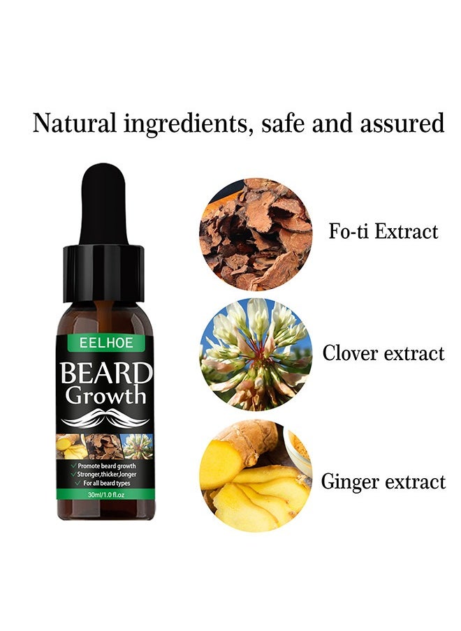 EELHOE - Beard Growth Oil, Essential Oil Anti Hair Loss Product Natural Mustache Regrowth Oil For Men Nourishing Beard Care Roller 30ml - Image 1