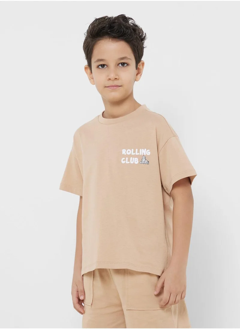 جون Kids Slogan Crew Neck T-Shirt