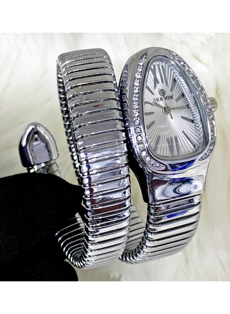 شادو ساعة شادو نسائية فاخرة إسوارة - تصميم الثعبان - مرصعة بالكريستال اللامع - Image 1