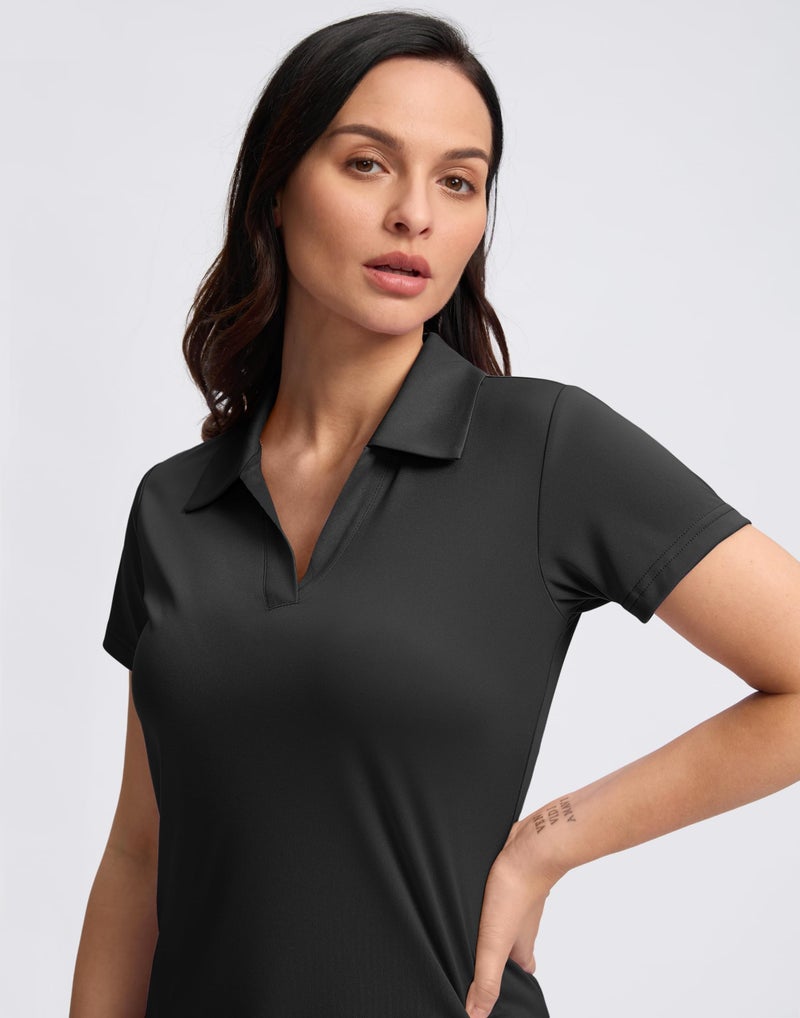 SANTINY Women's Golf Shirt Collared V-Neck Casual Work Tennis Tops UPF50+ Collared Polo Shirts for Women (Black_M) - Image 4