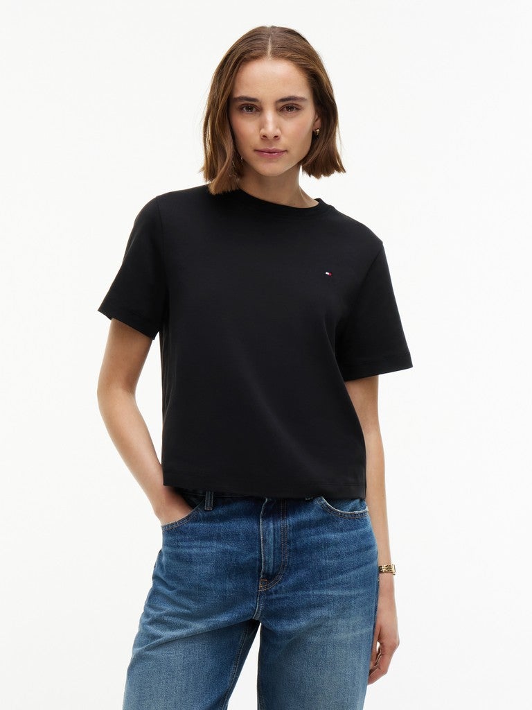 TOMMY HILFIGER Interlock Knit Boxy Crew Neck T-Shirt - Image 1