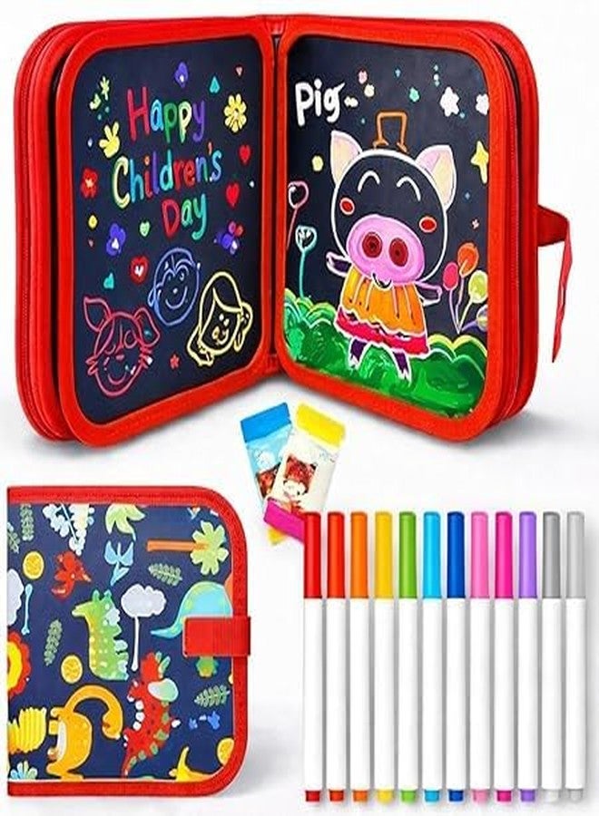 Kaidaa Reusable Toddlers & Preschoolers Activity Book for (3–8 Yrs Kids) | Reusable Drawing & Writing Book | 14 Pages | 12 Washable Markers + 2 Wet Wipes - Image 1
