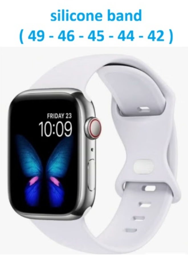Sport Silicone Band Compatible With Apple Watch Band 42mm 44mm 45mm 46mm 49 mm - white - Image 1