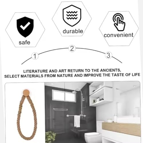 CHIBRO Toilet Roll Hanger for Bathroom | Wall Mounted Bamboo & Rope Tissue Holder | Eco-Friendly Rustic Roll Dispenser | Natural Look Toilet Paper Holder for Home Decor (Thick Rope) - Image 4
