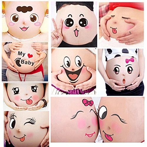 TAFLY 10 Sheets Facial Expressions Pregnancy Baby Bump Belly Stickers Maternity Week Stickers - Image 1