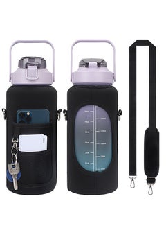 Water Bottle Carrier Bag Holder with Adjustable Shoulder Hand Strap 2 Pocket Sling Neoprene Sleeve,64 oz Crossbody Sports Water Bottle Pouch Accessories for Walking Hiking