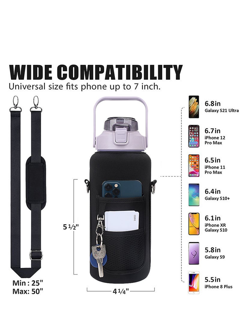 TLAXCA - Water Bottle Carrier Bag Holder with Adjustable Shoulder Hand Strap 2 Pocket Sling Neoprene Sleeve,64 oz Crossbody Sports Water Bottle Pouch Accessories for Walking Hiking - Image 1