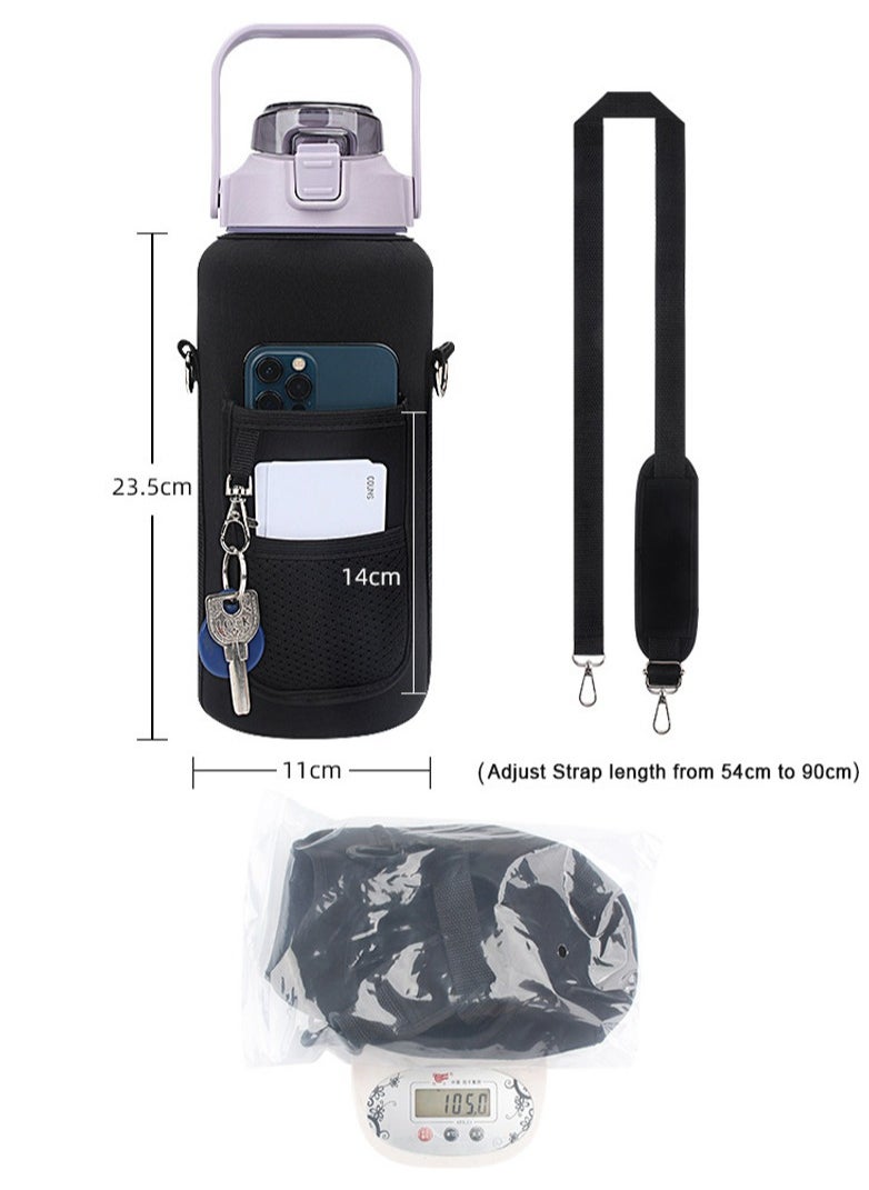TLAXCA - Water Bottle Carrier Bag Holder with Adjustable Shoulder Hand Strap 2 Pocket Sling Neoprene Sleeve,64 oz Crossbody Sports Water Bottle Pouch Accessories for Walking Hiking - Image 1