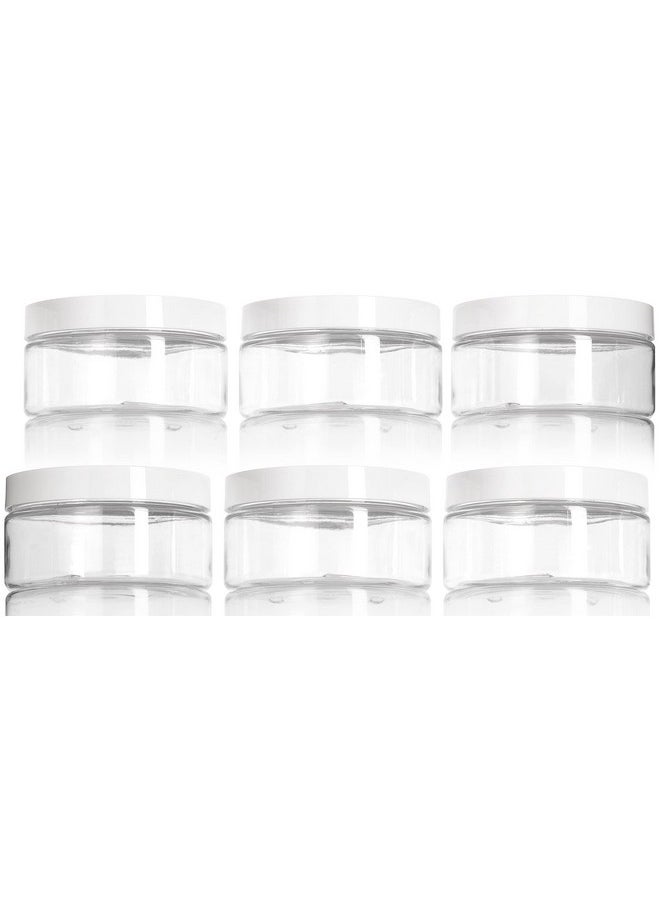 JUVITUS 8 Oz Clear Pet Plastic Low Profile Jar With White Smooth Lids (6 Pack) I Bpa Free Large Refillable Empty Storage Containers  - Image 1