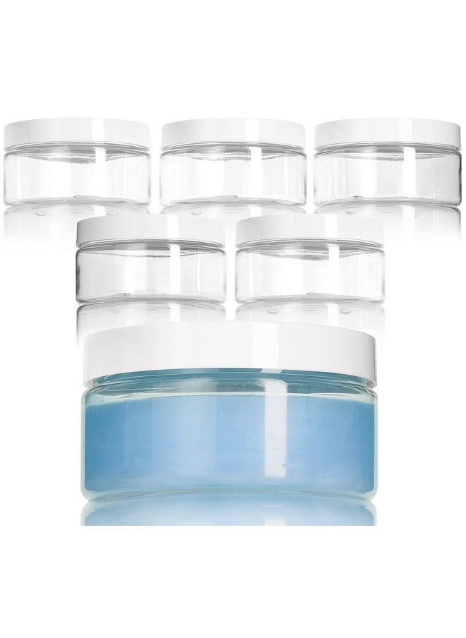 JUVITUS 8 Oz Clear Pet Plastic Low Profile Jar With White Smooth Lids (6 Pack) I Bpa Free Large Refillable Empty Storage Containers  - Image 3