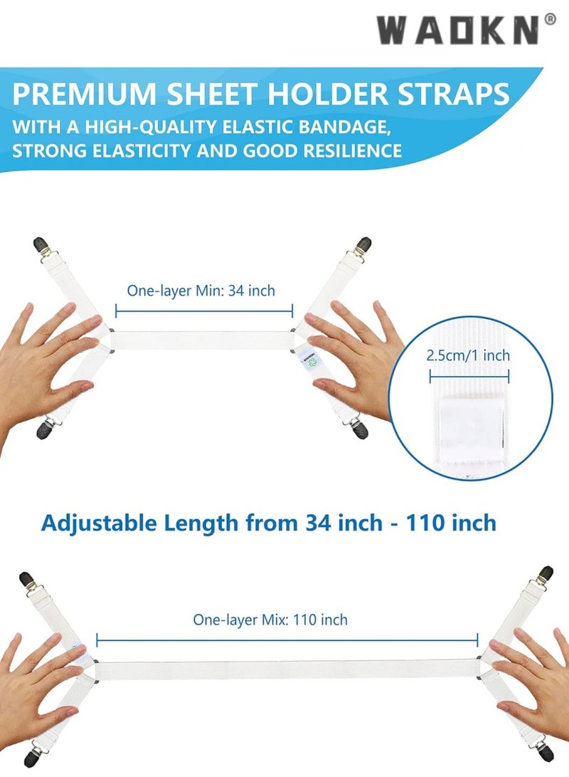 دبليو أيه أو كي أن مشابك ملاءات متعددة الوظائف عالية الجودة وأشرطة تثبيت ملاءات متقاطعة مناسبة لمشابك ملاءات الفراش وشريط تثبيت ملاءات مطاطي لتثبيت الملاءات، قطعتان/مجموعة، أبيض - Image 3