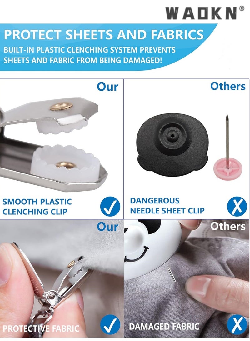 دبليو أيه أو كي أن مشابك ملاءات متعددة الوظائف عالية الجودة وأشرطة تثبيت ملاءات متقاطعة مناسبة لمشابك ملاءات الفراش وشريط تثبيت ملاءات مطاطي لتثبيت الملاءات، قطعتان/مجموعة، أبيض - Image 4