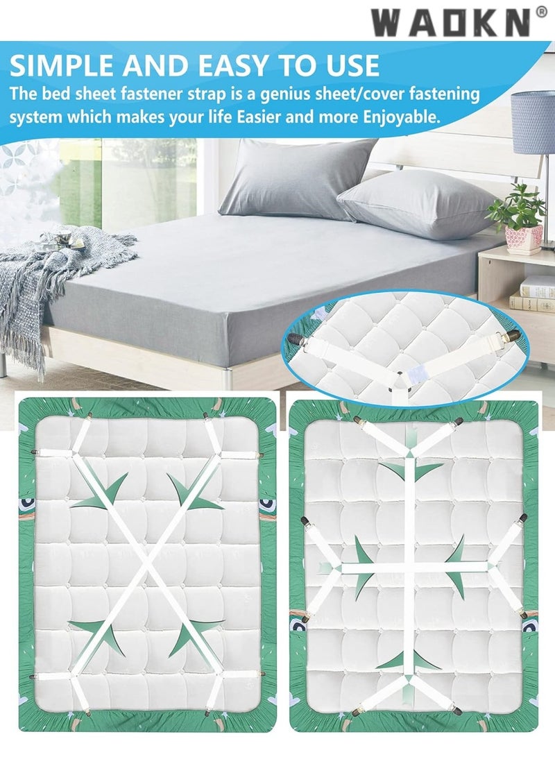 دبليو أيه أو كي أن مشابك ملاءات متعددة الوظائف عالية الجودة وأشرطة تثبيت ملاءات متقاطعة مناسبة لمشابك ملاءات الفراش وشريط تثبيت ملاءات مطاطي لتثبيت الملاءات، قطعتان/مجموعة، أبيض - Image 2