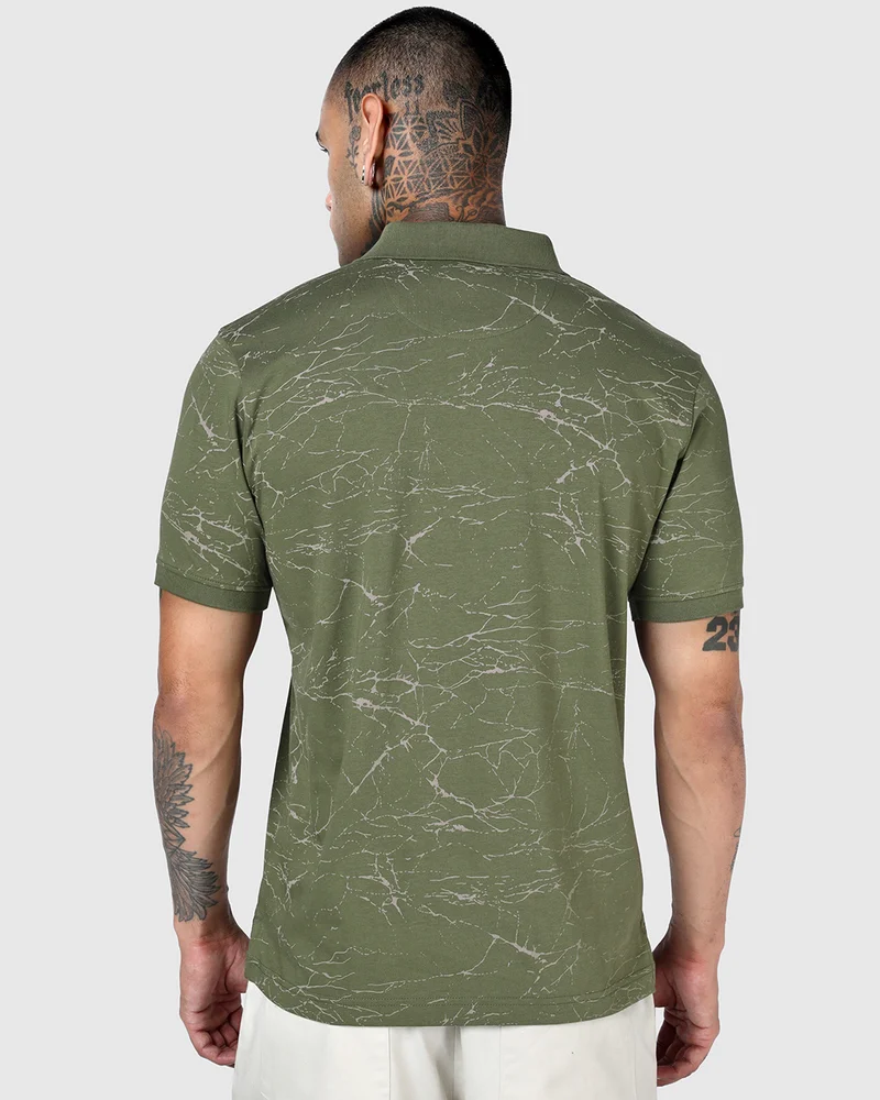 bewakoof  Men's Capulet Olive Green All Over Printed Polo T-shirt for Men | Best Price UAE