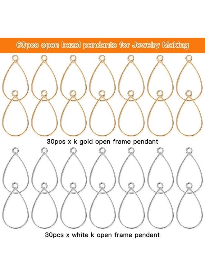 Oubaka - 60Pcs Open Bezels For Resinopen Frame Pendant Teardrop Hollow Frame Pendants Open Back Frame Pendant For Pressed Flowerearringsbraceletdiy Crafts(K Goldwhite K) - Image 1