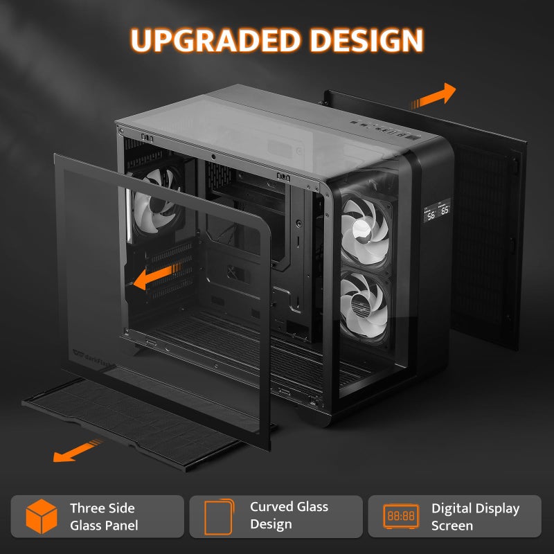 darkFlash MATX Gaming PC Case with Screen, Three Side Glass Micro-ATX Case, Curved Full View Dual, 3 PWM ARGB Fans Computer Case Pre-Installed, Type C, RTX 40 Compatible, Black(L280M) - Image 2