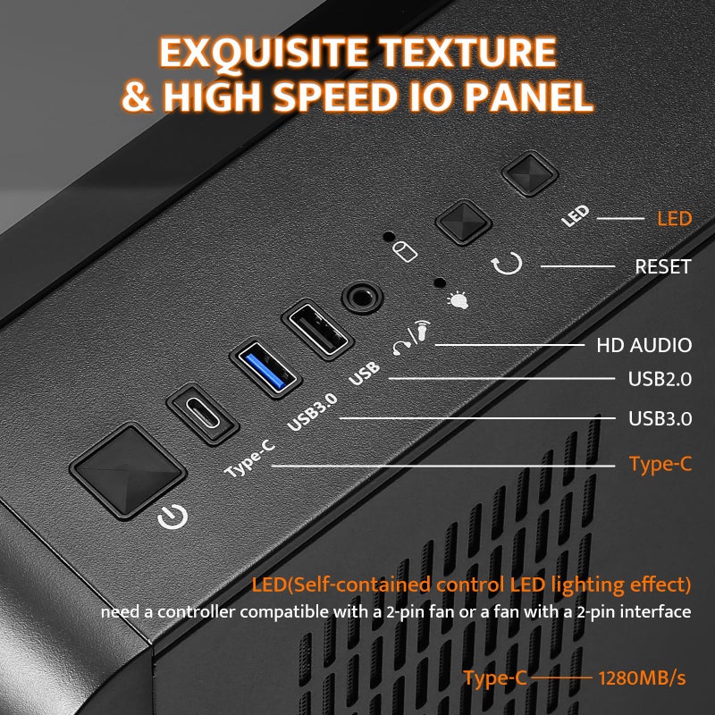 darkFlash MATX Gaming PC Case with Screen, Three Side Glass Micro-ATX Case, Curved Full View Dual, 3 PWM ARGB Fans Computer Case Pre-Installed, Type C, RTX 40 Compatible, Black(L280M) - Image 5