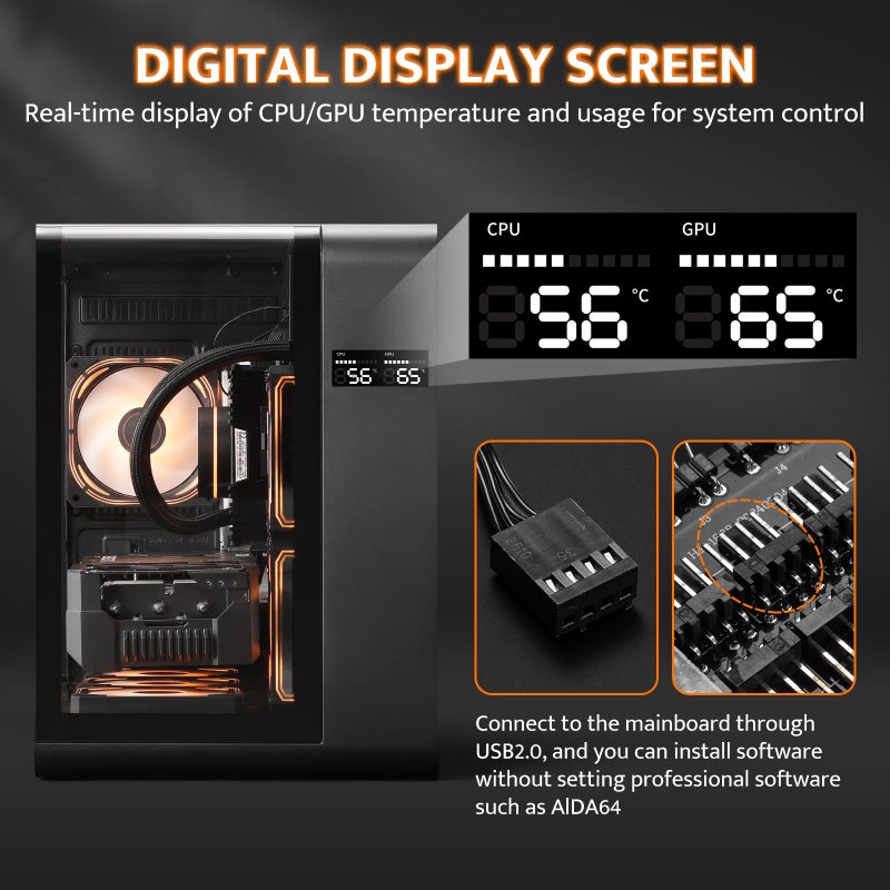 darkFlash MATX Gaming PC Case with Screen, Three Side Glass Micro-ATX Case, Curved Full View Dual, 3 PWM ARGB Fans Computer Case Pre-Installed, Type C, RTX 40 Compatible, Black(L280M) - Image 3