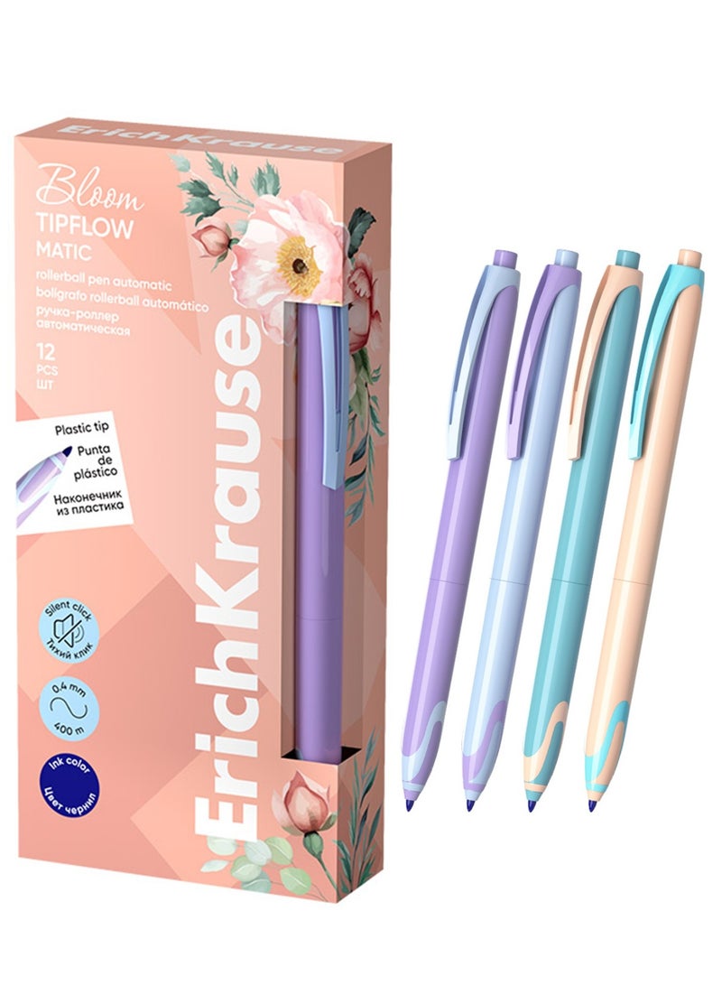 ErichKrause 12-Piece Bloom Tipflow Matic Retractable Rollerball Pen Blue Ink - Image 1