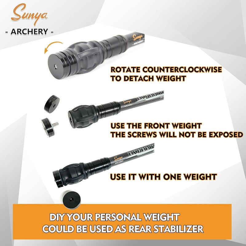 Sunya Archery Bow Stabilizer for Compound Bow, Carbon Fiber Body Flexible Core, Damping System and Weights Kit, 8",10",12" 15" in Expedition Series - Image 5