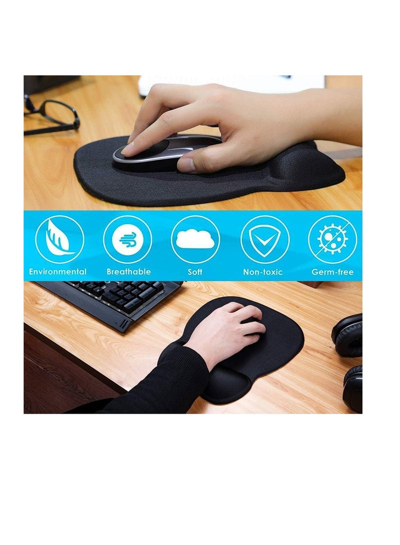 MROCO Ergonomic Mouse Pad with Gel Wrist Rest, Comfortable Mousepad with Smooth Wrist Support Surface and Non-Slip PU Base for Pain Relief, Computer, Laptop, Office & Home, 9.4 x 8.1 in, Black Color