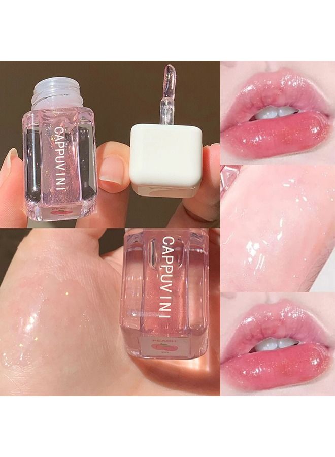 Cappuvini Fruit Pearlescent Plumping Lip Oil, Lip Care Pearl & Shimmer Mini Lip Gloss, Lip Care Hydrating Lip Gloss Tinted Lip Balm, Long Lasting & Nourishing Lip Glow Oil, Non-sticky Fresh Texture (Peach) - Image 1