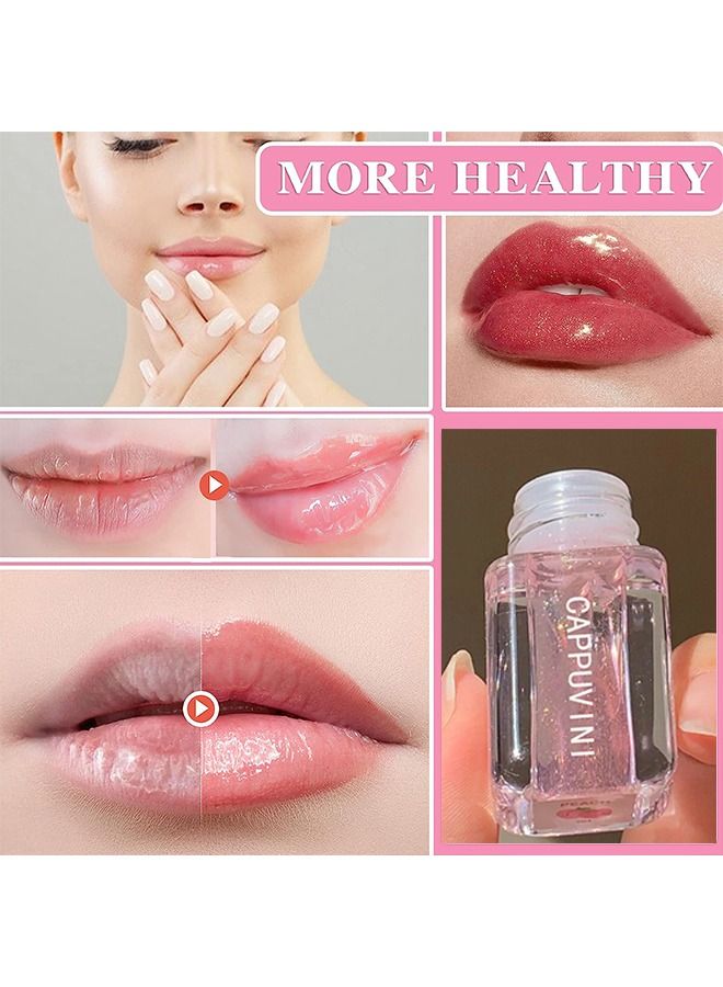 Cappuvini Fruit Pearlescent Plumping Lip Oil, Lip Care Pearl & Shimmer Mini Lip Gloss, Lip Care Hydrating Lip Gloss Tinted Lip Balm, Long Lasting & Nourishing Lip Glow Oil, Non-sticky Fresh Texture (Peach) - Image 3