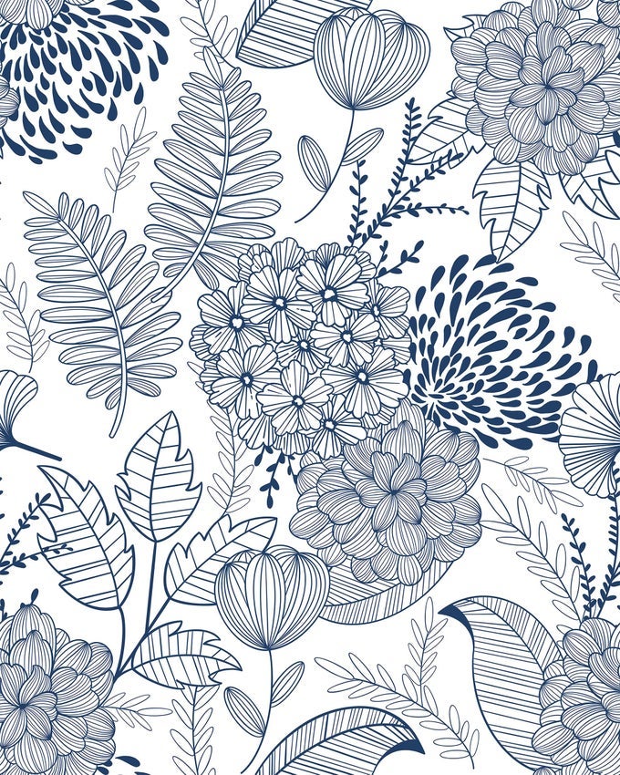 NAVY BLUE PEEL AND STICK WALLPAPER FOR BATHROOM BOHO VINTAGE FLORAL LEAF CONTACT PAPER FOR CABINETS AND DRAWERS LAUNDRY ROOM WALLPAPER STICK AND PEELREMOVABLEWATERPROOF 788INL173INW