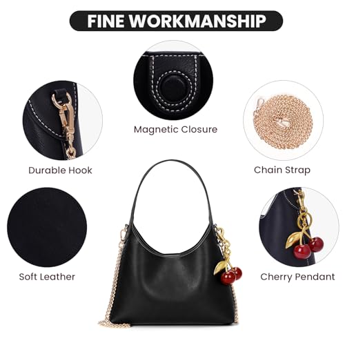 JQWSVE Small Hobo Bags for Women Cherry Shoulder Bag Purse Faux Leather Tote Handbag Trendy Chain Crossbody Bag - Image 4