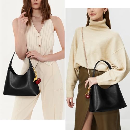 JQWSVE Small Hobo Bags for Women Cherry Shoulder Bag Purse Faux Leather Tote Handbag Trendy Chain Crossbody Bag - Image 2