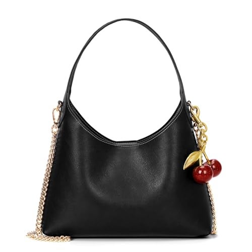JQWSVE Small Hobo Bags for Women Cherry Shoulder Bag Purse Faux Leather Tote Handbag Trendy Chain Crossbody Bag - Image 1