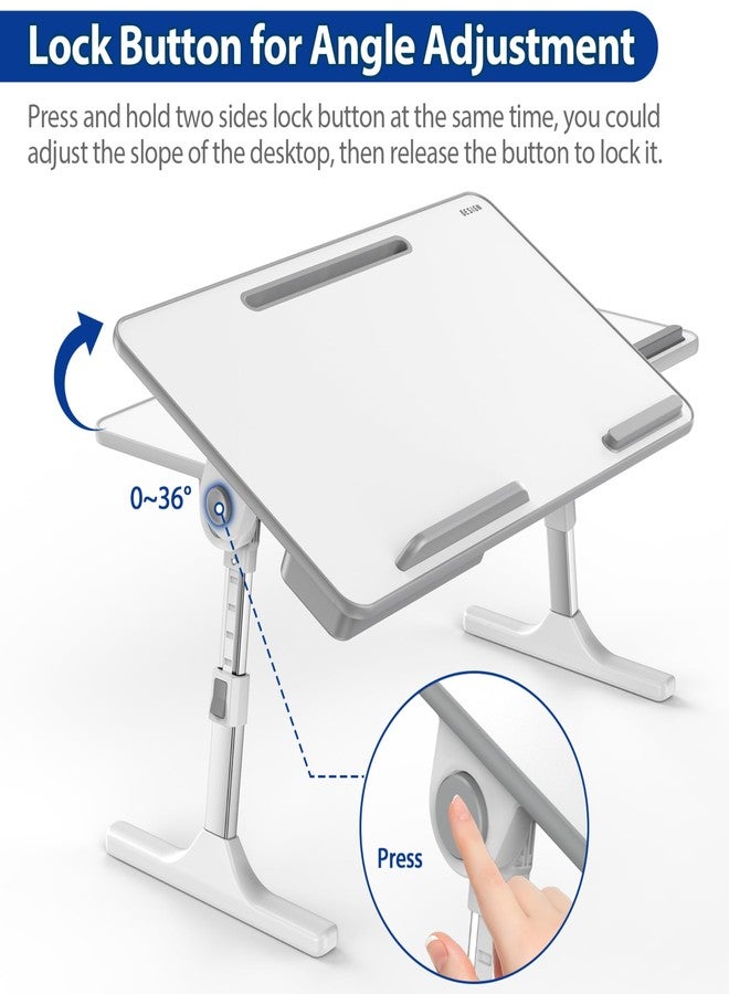 Besign LT05 Adjustable Laptop Table, Lap Desk, Portable Standing Bed Desk, Foldable Sofa Breakfast Tray, Notebook Computer Stand for Reading and Writing (White) - Image 4