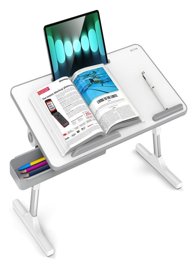 Besign LT05 Adjustable Laptop Table, Lap Desk, Portable Standing Bed Desk, Foldable Sofa Breakfast Tray, Notebook Computer Stand for Reading and Writing (White) - Image 2