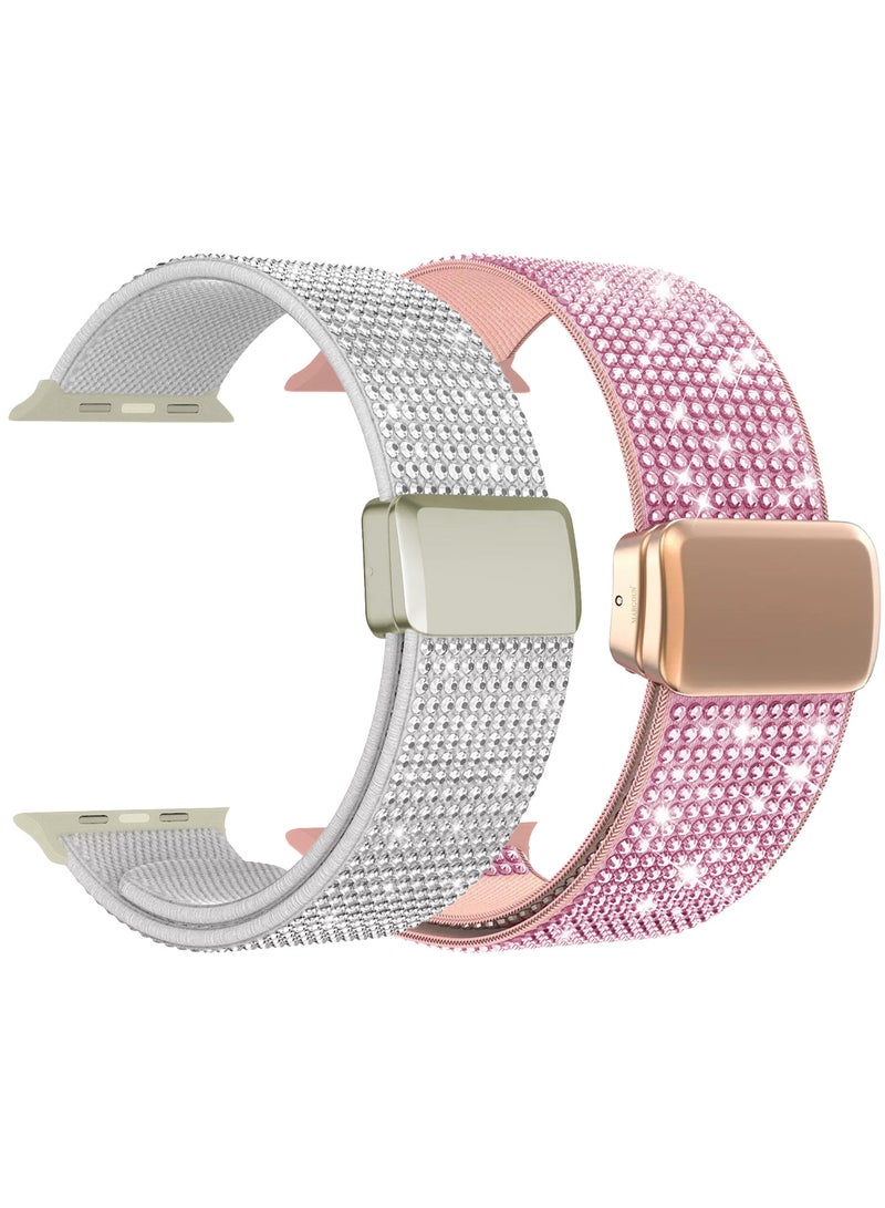 CATANES 2Packs 38mm 40mm 41mm 42mm(Series 10) Elastic Band for Apple Watch Series 1-9, SE & Ultra - Rhinestone Sparkle Watch Band - Image 1