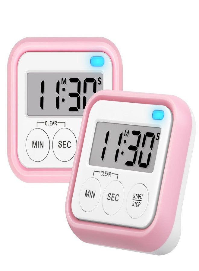 AOUVES 2 Pack Timers for Kids Teachers with Large Numbers and Loud Alarms Kitchen Timers for Cooking, Pink - Image 1