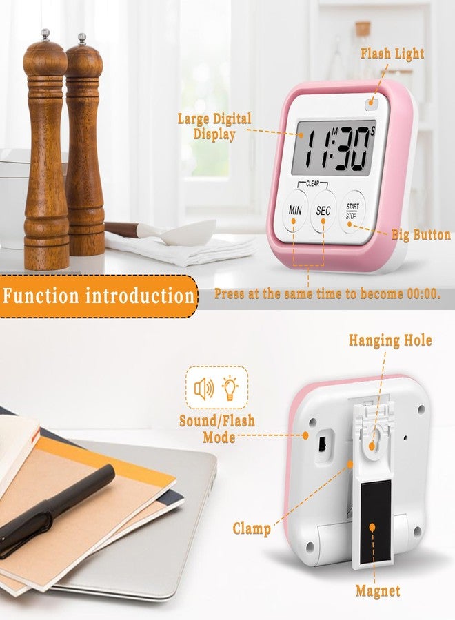 AOUVES 2 Pack Timers for Kids Teachers with Large Numbers and Loud Alarms Kitchen Timers for Cooking, Pink - Image 4