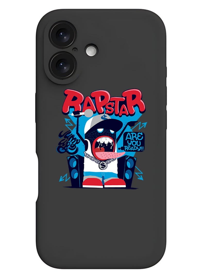 Theodor iPhone 16 Plus Black Protective Slim Fit Case Liquid Silicone Cover with Full Body Protection Anti-Scratch Shockproof Case For iPhone - Rapstar - Image 1