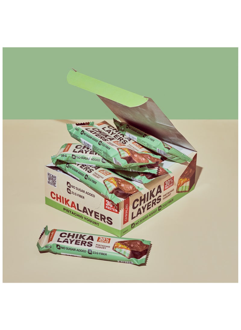 Chikalab - Chika Layers Chocolate Protein Bar with Pistachio Yogurt No Sugar Added 12x60g - Image 1