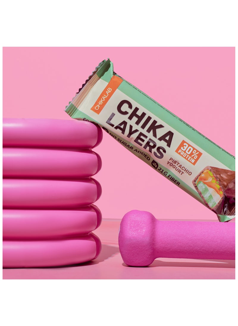 Chikalab - Chika Layers Chocolate Protein Bar with Pistachio Yogurt No Sugar Added 12x60g - Image 1