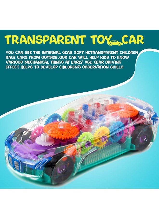 Racing Car Light Up Transparent Car Toy for Kids, Transparent Bump and Go Toy Car with Visible Colored Moving Gears, Music, and LED Effects, Fun Educational Toy for Kids, Great Birthday Gift Idea  - Image 5